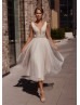 Beaded Light Beige Tulle Glitter Wedding Dress